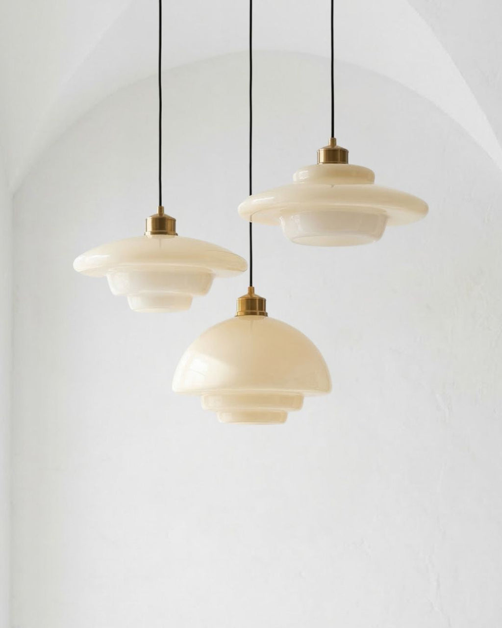 TINA Pendant Lamp | Mid-Century Milk White Glass with Brushed Brass | Modern Dining & Kitchen Lighting | Adjustable | E27 Socket - Lamylie