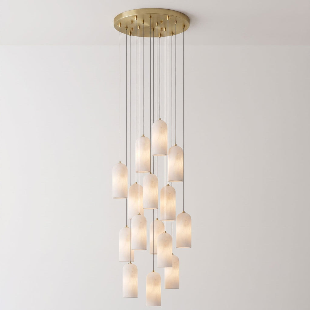 Alabaster Pendant Lamp with Braided Cord | Natural Stone Lighting from Single Light to 21-Light Cluster | Mid-Century Modern Style Dining Room Pendant Lamp with E12/E14 Fitting - Lamylie