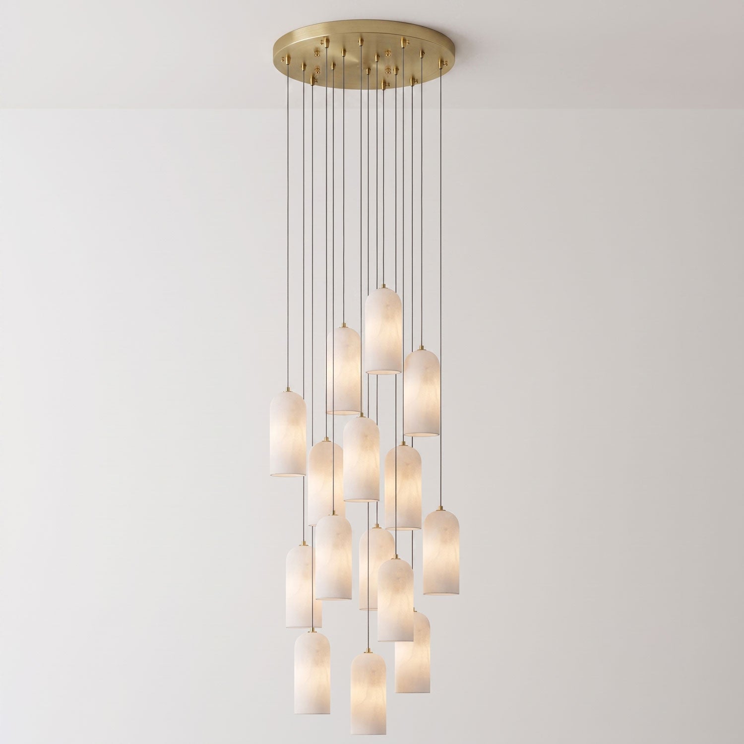 Alabaster Pendant Lamp with Braided Cord | Natural Stone Lighting from Single Light to 21-Light Cluster | Mid-Century Modern Style Dining Room Pendant Lamp with E12/E14 Fitting - Lamylie