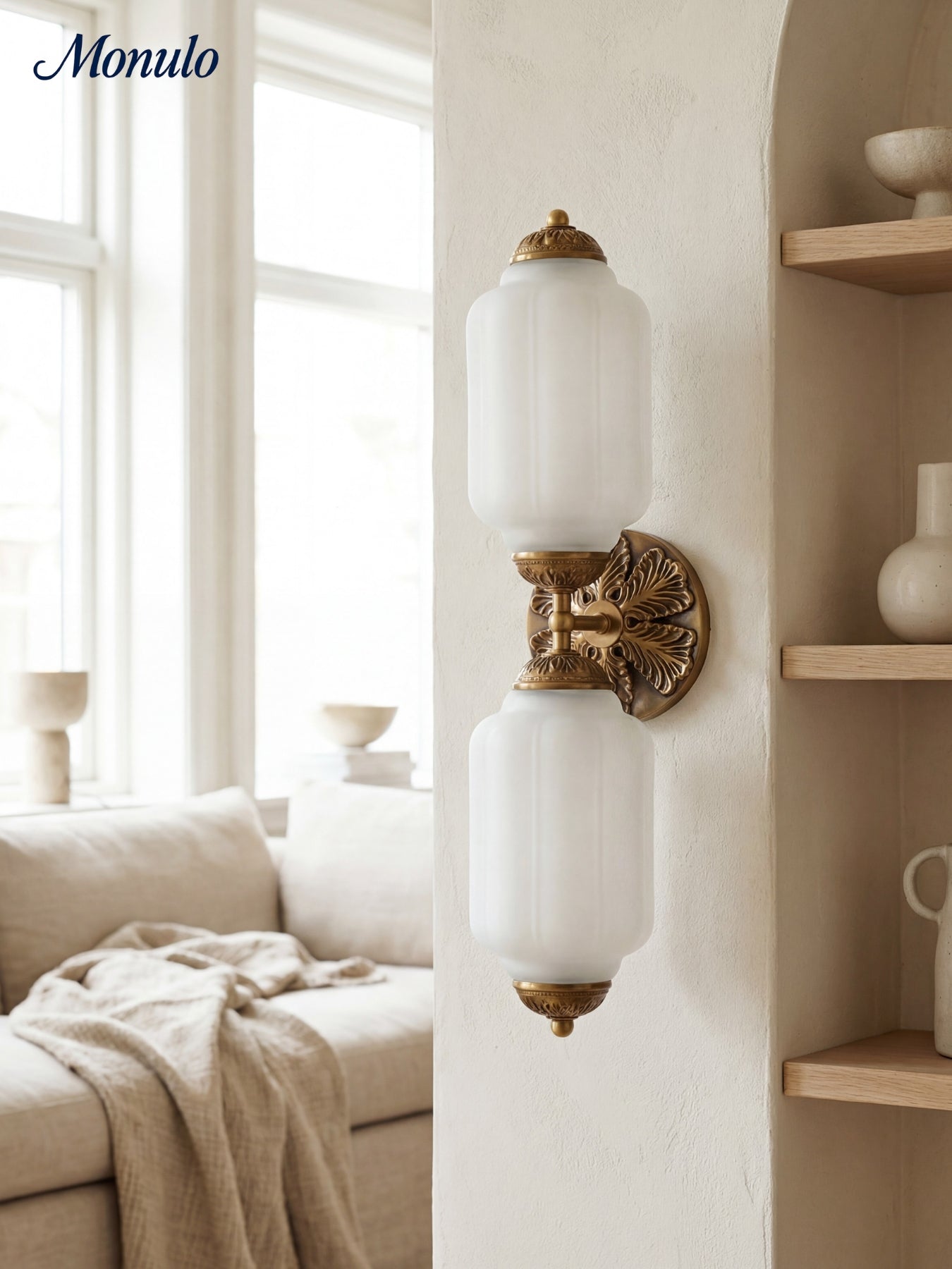 Vintage Glass Wall Lamp Horizontal Model Eloise Light Source for Living Room and Hallway - Lamylie