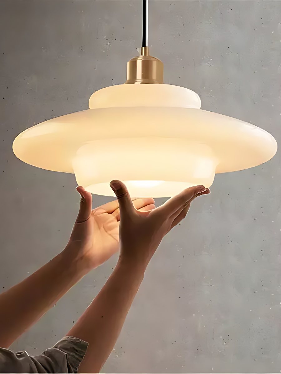 Glas-Pendelleuchte mit geschichtetem Design | Milchig weißes mattiertes Glas für Esszimmer und Wohnzimmer - Lamylie