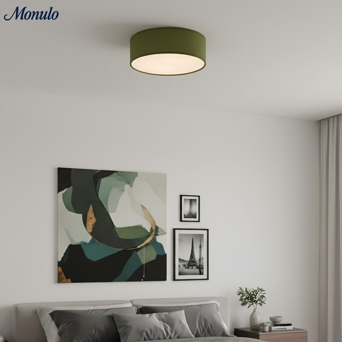 Ceiling Lamp with Linen Shade | Drum Shape Ø30/45cm | Modern Scandinavian Design | Elegant Lighting for Living Room Bedroom Dining Room - Lamylie
