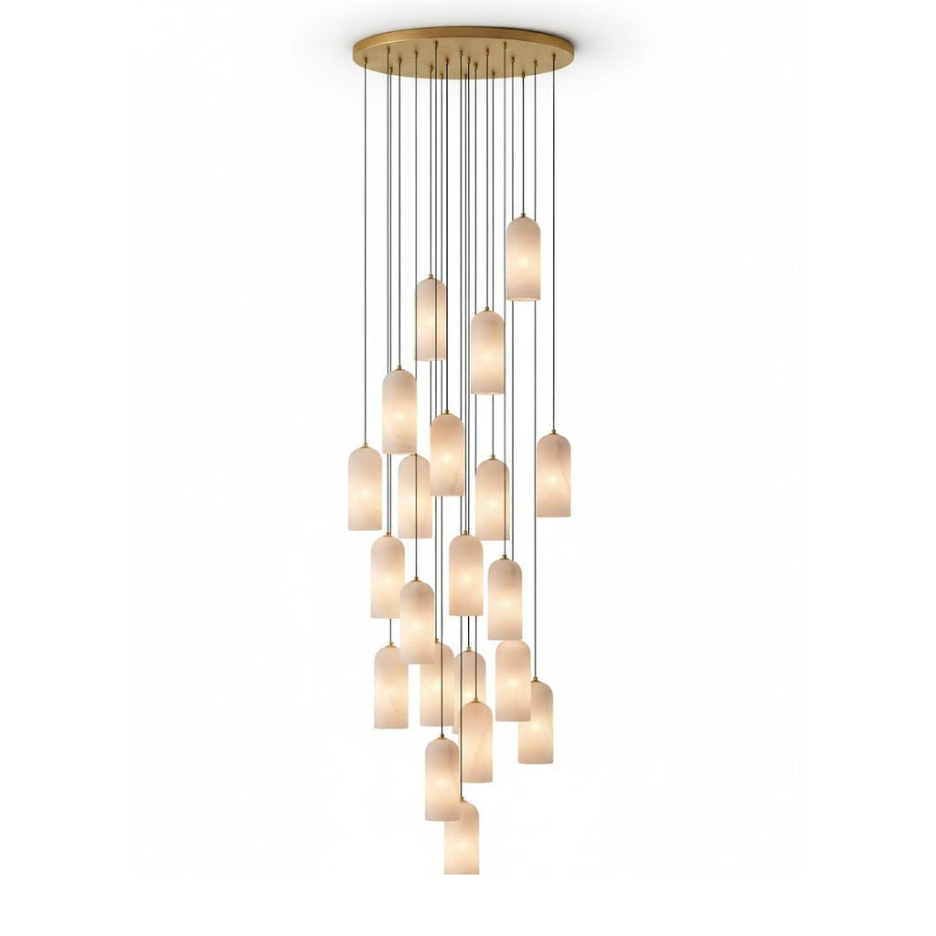Alabaster Pendant Lamp with Braided Cord | Natural Stone Lighting from Single Light to 21-Light Cluster | Mid-Century Modern Style Dining Room Pendant Lamp with E12/E14 Fitting - Lamylie