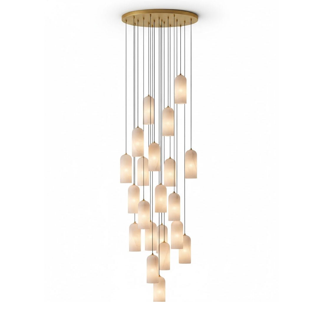 Alabaster Pendant Lamp with Braided Cord | Natural Stone Lighting from Single Light to 21-Light Cluster | Mid-Century Modern Style Dining Room Pendant Lamp with E12/E14 Fitting - Lamylie