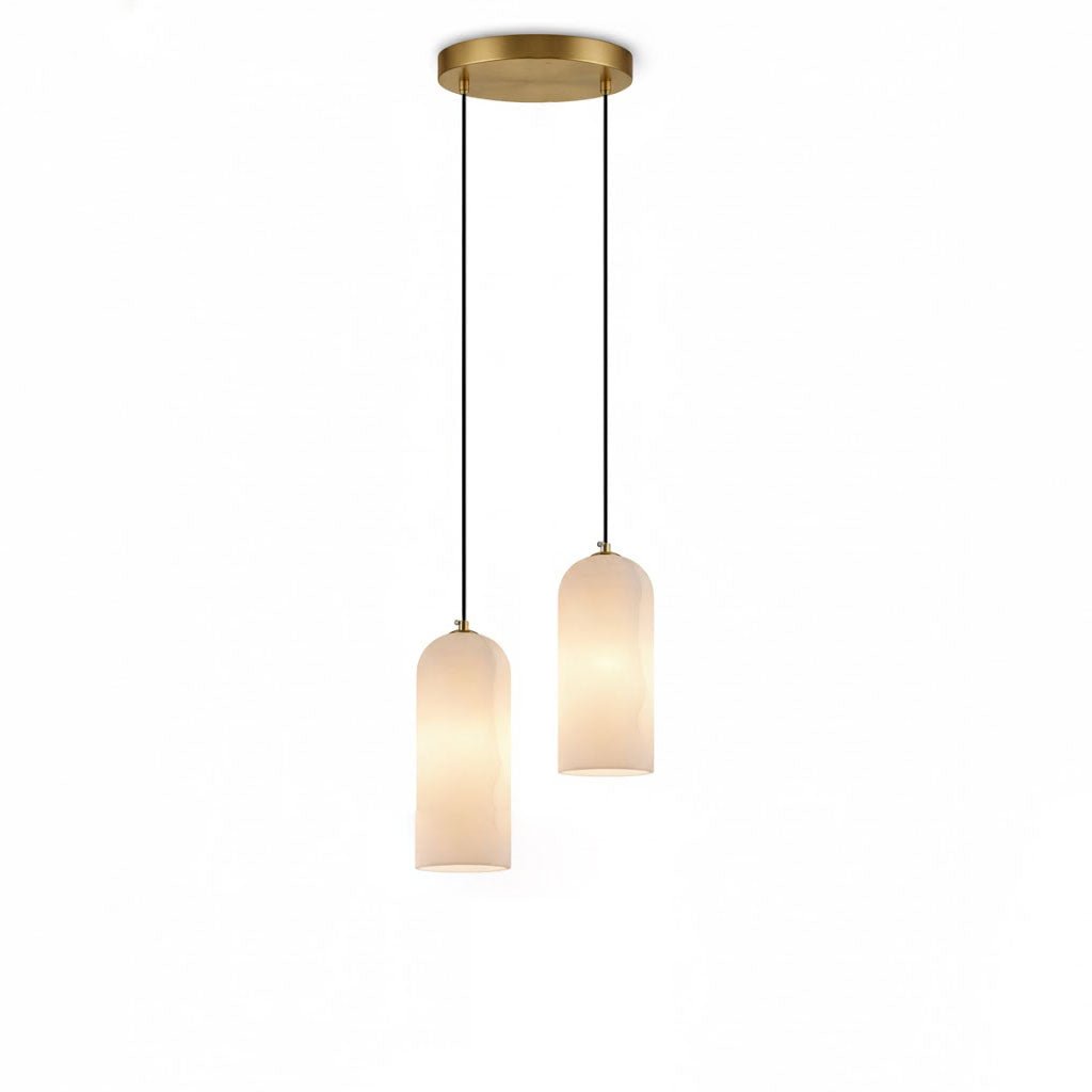 Alabaster Pendant Lamp with Braided Cord | Natural Stone Lighting from Single Light to 21-Light Cluster | Mid-Century Modern Style Dining Room Pendant Lamp with E12/E14 Fitting - Lamylie