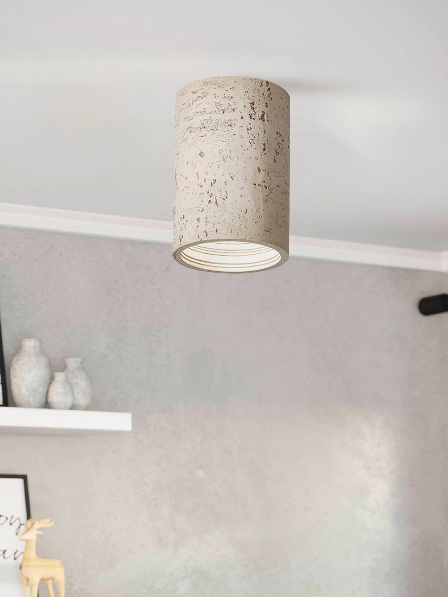 Cylindrical Travertine Ceiling Lamp | LED Lighting for Modern Interiors - Lamylie