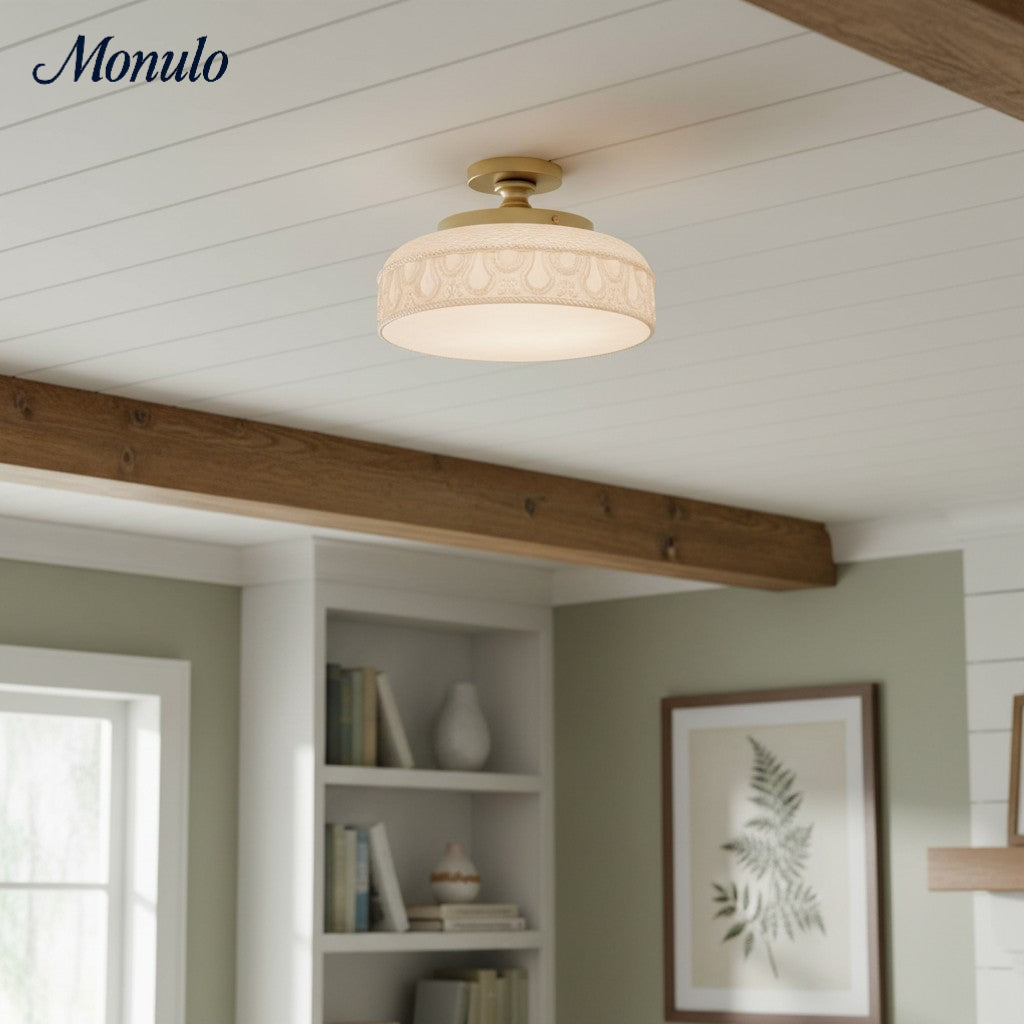 Ribbed Glass Ceiling Lamp with Metal Fixture | Minimalist Lighting for Bedroom and Hallway - Lamylie