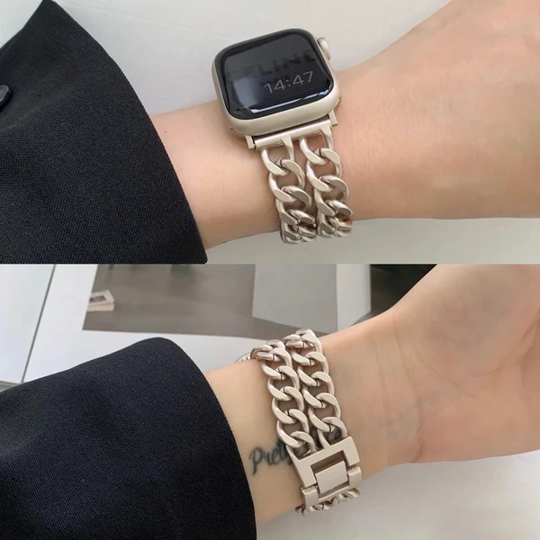 Apple Watch プレミアムステンレススチール 2列リンクバンド — 耐久性ストラップ