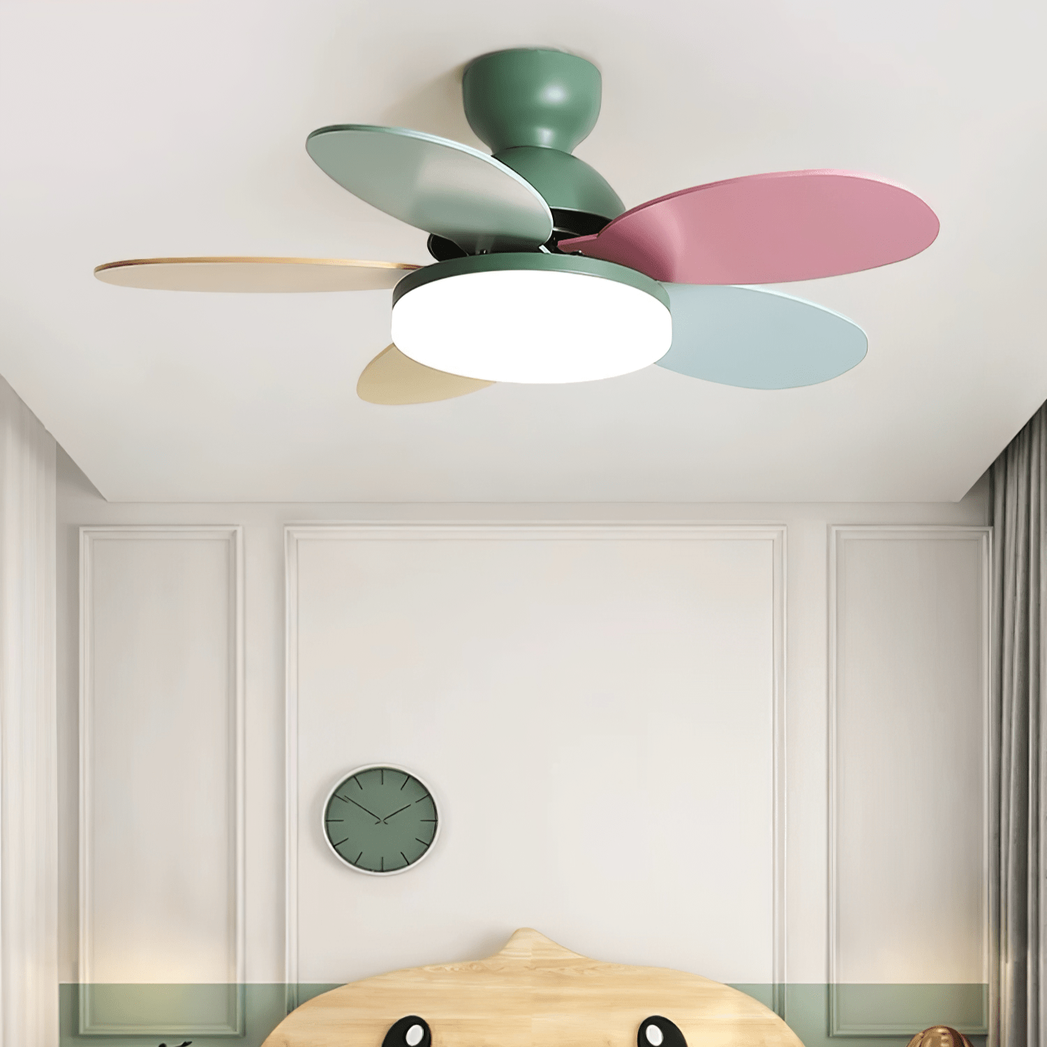 Liora Ceiling Fan with Lighting and Colored Glass Leaves for Children's Room | Modern Ceiling Fan with LED and Remote Control | Adjustable Speed Ceiling Fan with Light in Multiple Color Variants - Lamylie