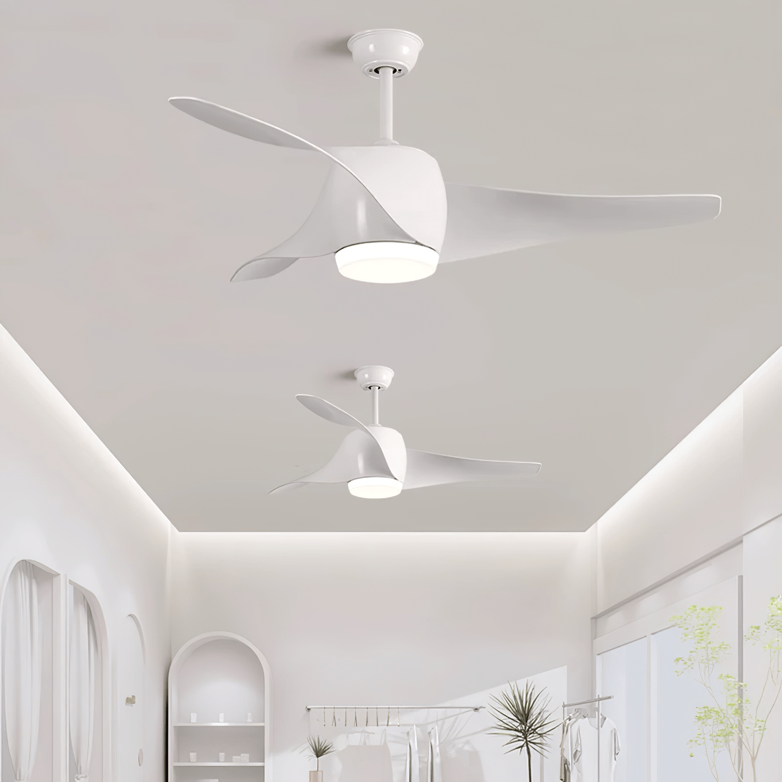 Ceiling Fan with Lighting 132 cm Adjustable Quiet Motor and Remote Control for Living Room Bedroom - Lamylie