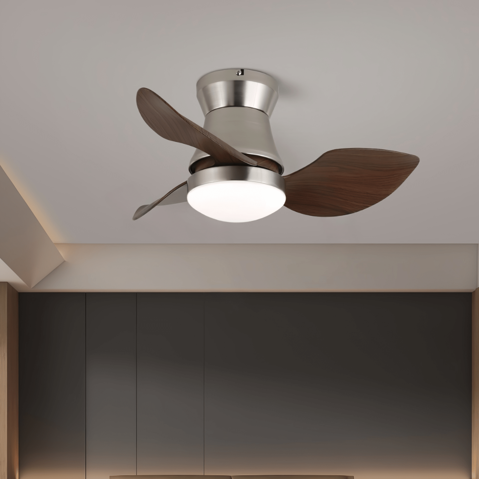 Modern mennyezeti ventilátor világítással | fa és fém, ø60×30cm - Lamylie