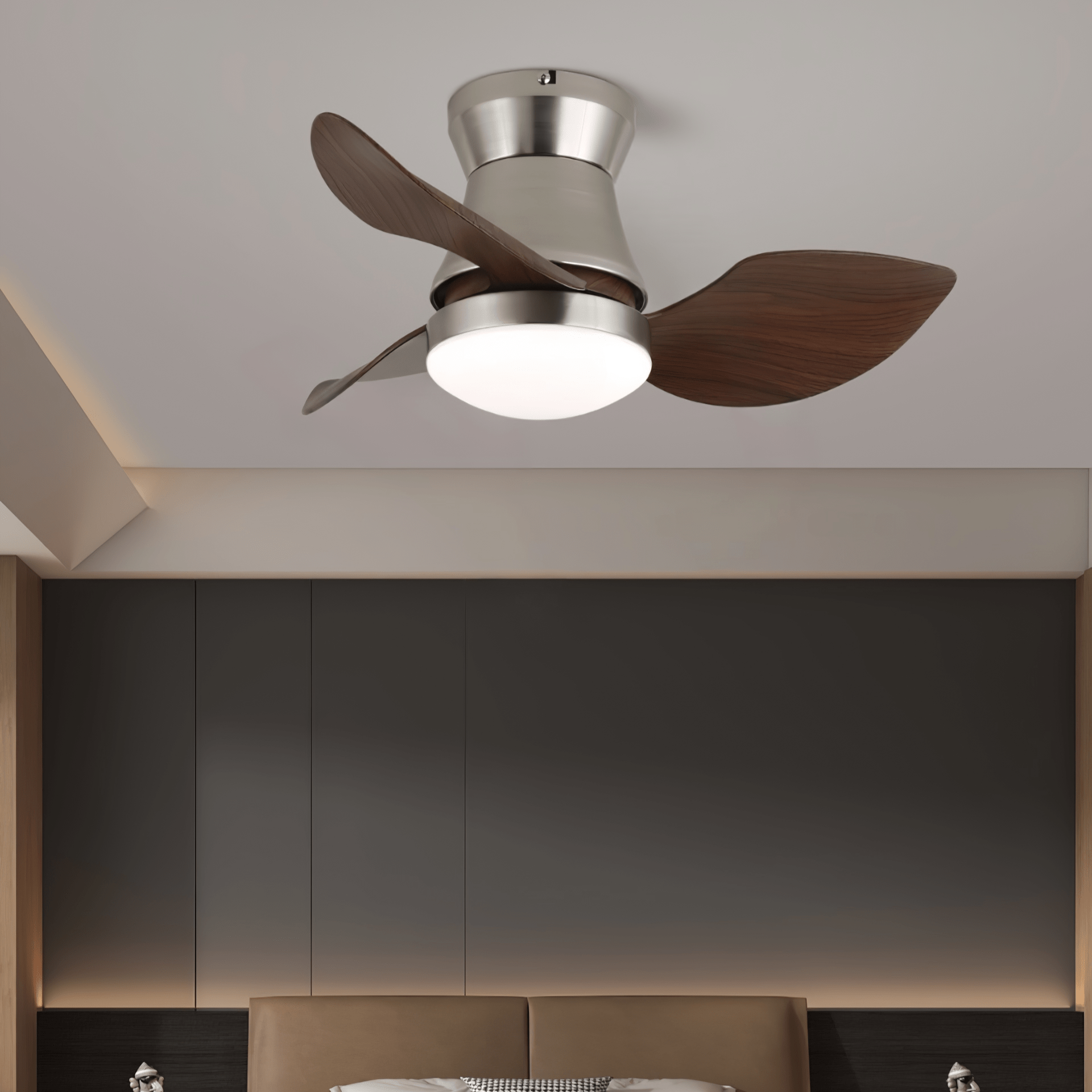 Modern mennyezeti ventilátor világítással | fa és fém, ø60×30cm - Lamylie