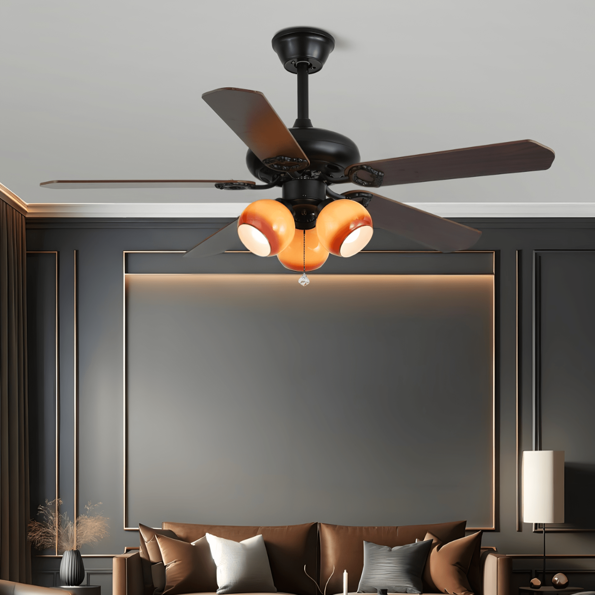 Ventilator de tavan cu iluminare, lemn vintage și sticlă, 107 cm, lampă de tavan în stil scandinav retro, cu telecomandă – Lamylie
