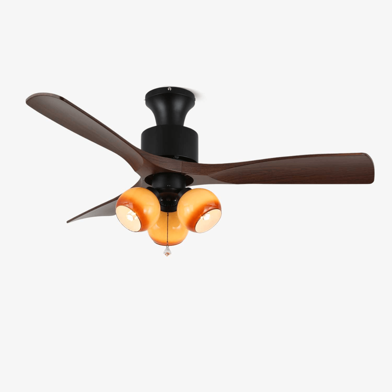 Ventilator de tavan vintage cu iluminare — abajur din sticlă și telecomandă - Lamylie