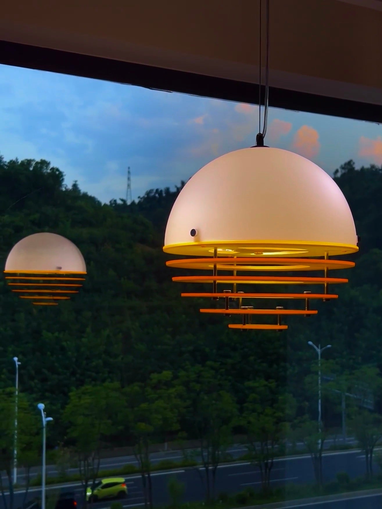 Stylish Pendant Lamp Bauhaus Design Orange-White Ambient Lighting for Modern Interiors - Lamylie