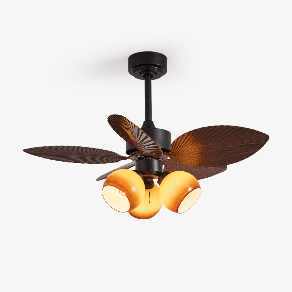 Vintage mennyezeti ventilátor világítással | 91 cm átmérő | Diófa felület és narancssárga lámpaernyő – Lamylie