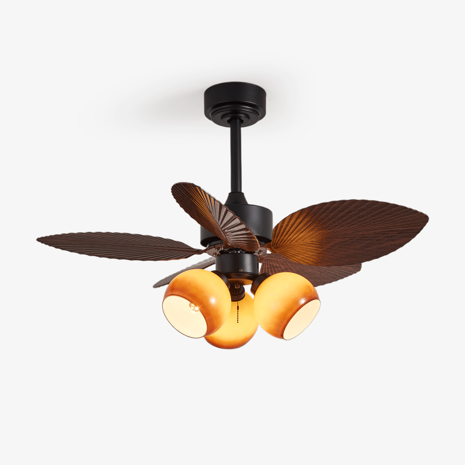 Vintage mennyezeti ventilátor világítással | 91 cm átmérő | Diófa felület és narancssárga lámpaernyő – Lamylie