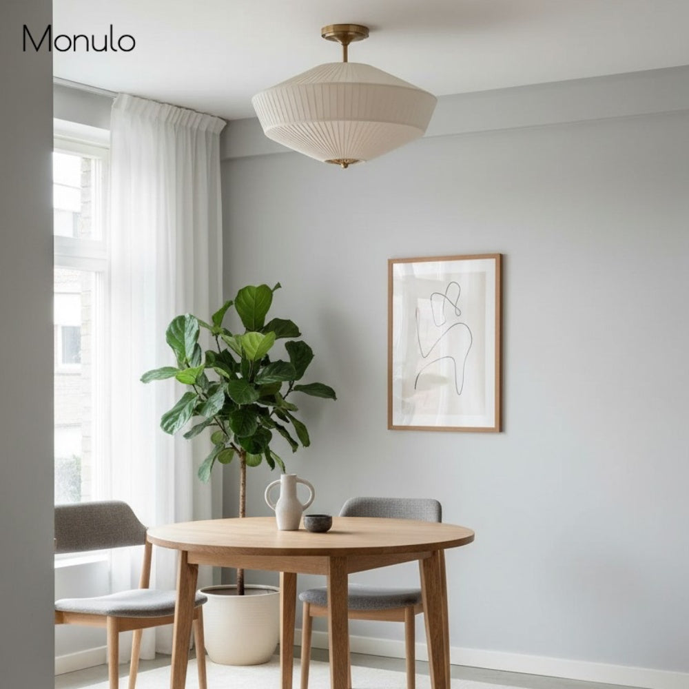 Semi-Flush Ceiling Lamp Metal Fabric Shade Streamlined Design Contemporary Lighting Living Room Bedroom Scandinavian Interior Vintage Details - Lamylie