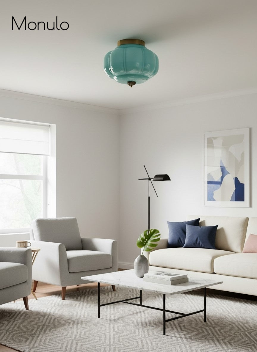 Retro Ceiling Lamp with Milk Glass Shade | Refined Semi-Flush Mount Lighting for Modern Interiors - Lamylie