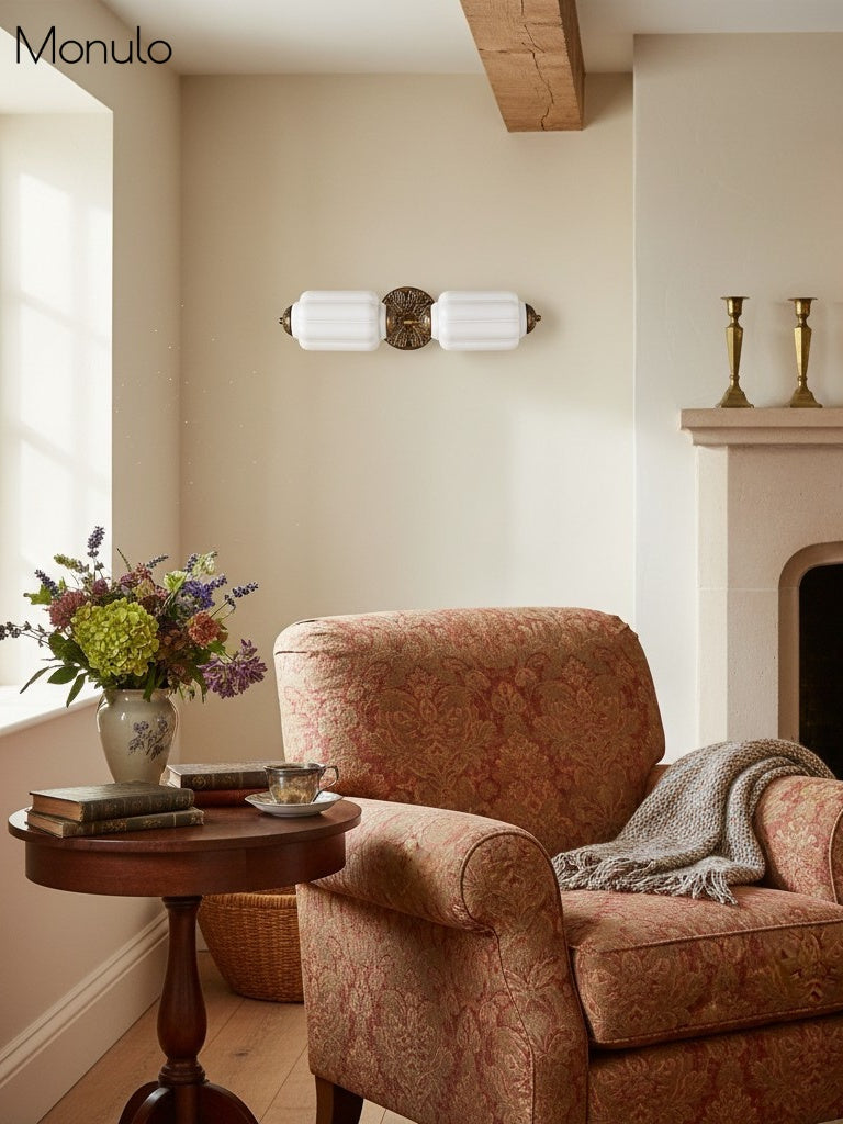 Vintage Glass Wall Lamp Horizontal Model Eloise Light Source for Living Room and Hallway - Lamylie