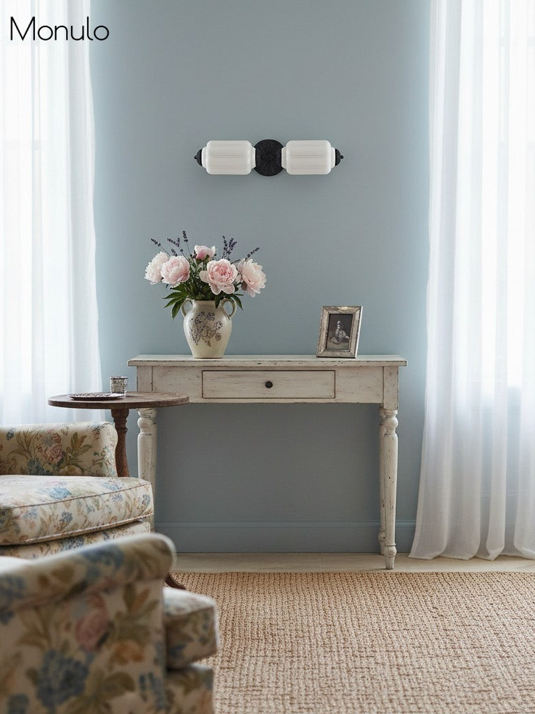 Vintage Glass Wall Lamp Horizontal Model Eloise Light Source for Living Room and Hallway - Lamylie