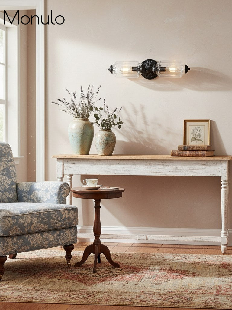 Vintage Glass Wall Lamp Horizontal Model Eloise Light Source for Living Room and Hallway - Lamylie