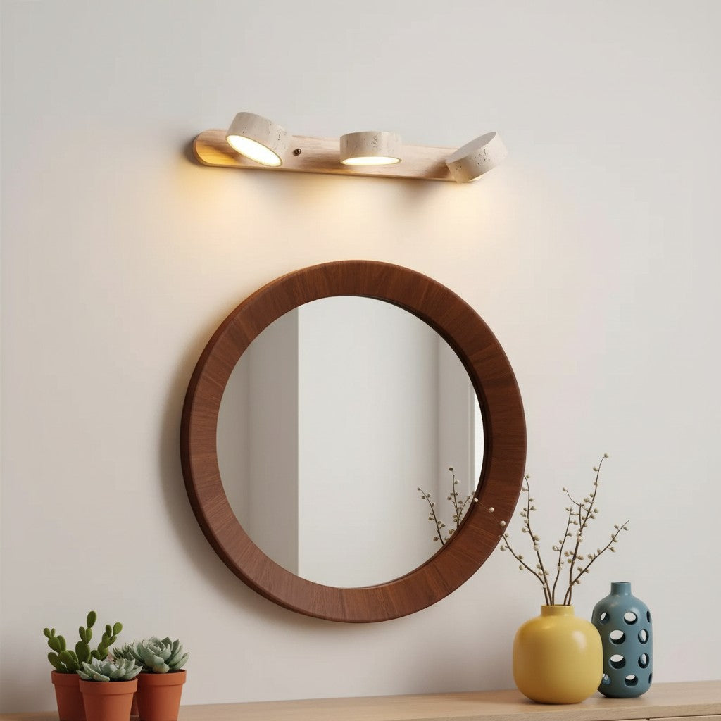 Adjustable Wall Lamp Travertine & Wood | 2/3/4 Light Points Warm Light Sconce - Lamylie