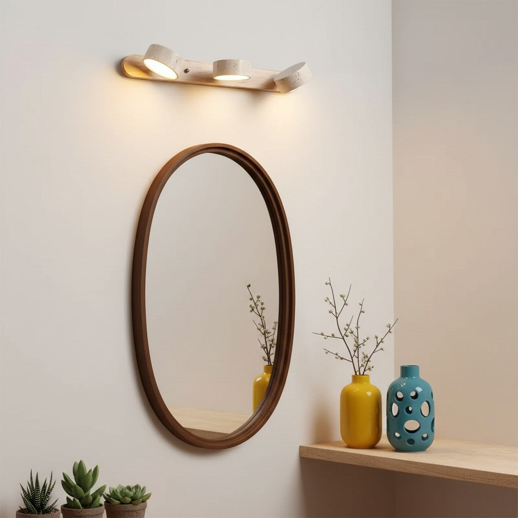Adjustable Wall Lamp Travertine & Wood | 2/3/4 Light Points Warm Light Sconce - Lamylie