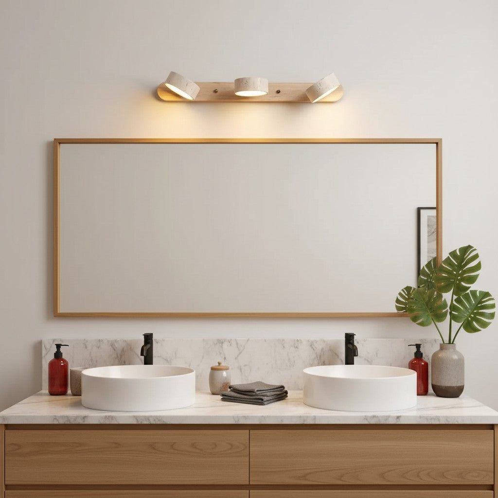 Adjustable Wall Lamp Travertine & Wood | 2/3/4 Light Points Warm Light Sconce - Lamylie