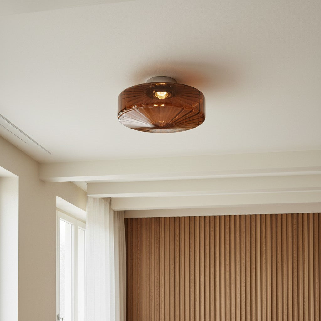 Vintage Ribbed Glass Ceiling Lamp Green | Classic Lighting for Dining Room, Entrance & Hallway - Lamylie