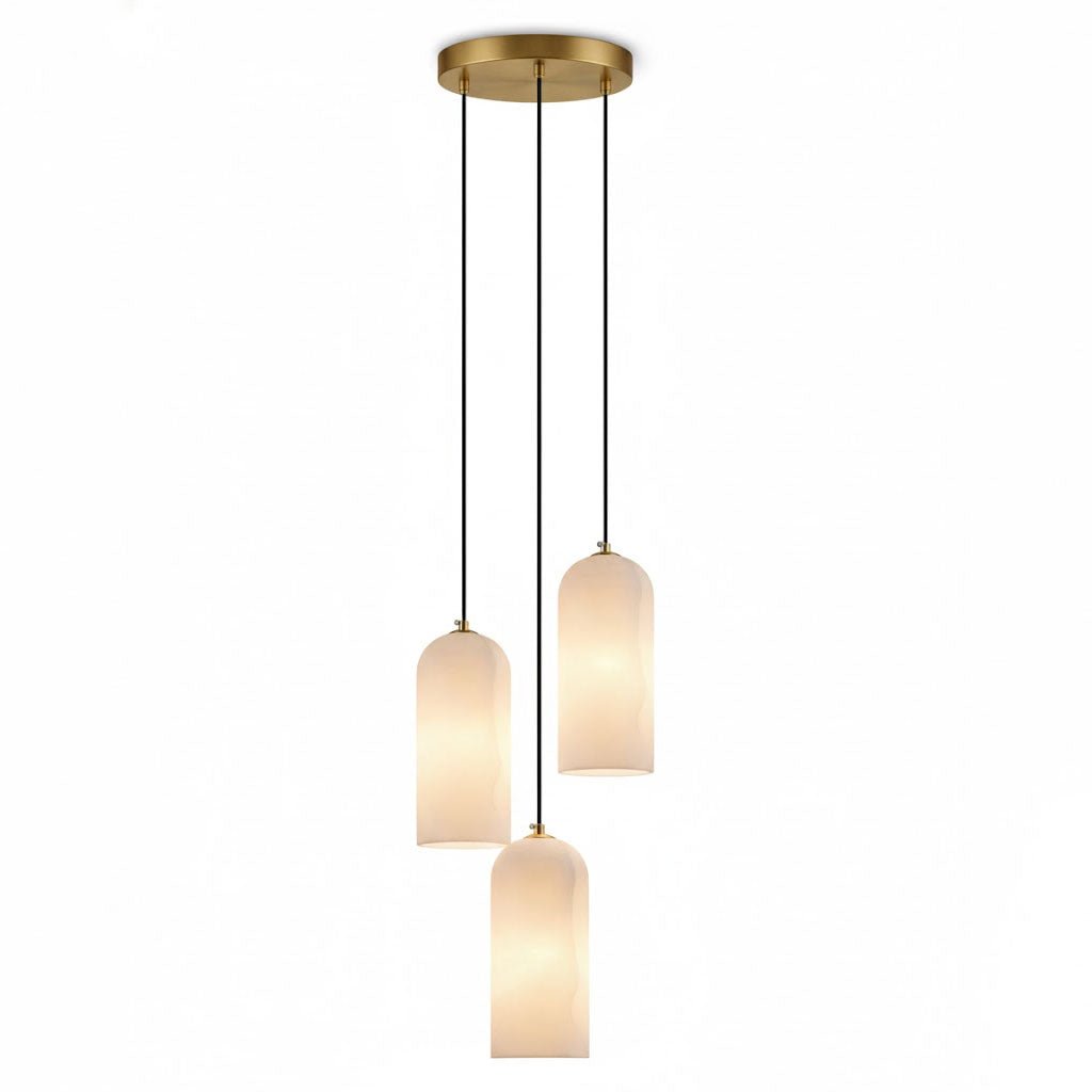 Alabaster Pendant Lamp with Braided Cord | Natural Stone Lighting from Single Light to 21-Light Cluster | Mid-Century Modern Style Dining Room Pendant Lamp with E12/E14 Fitting - Lamylie