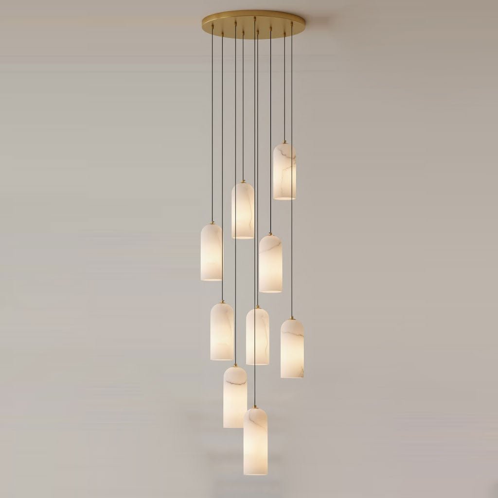 Alabaster Pendant Lamp with Braided Cord | Natural Stone Lighting from Single Light to 21-Light Cluster | Mid-Century Modern Style Dining Room Pendant Lamp with E12/E14 Fitting - Lamylie