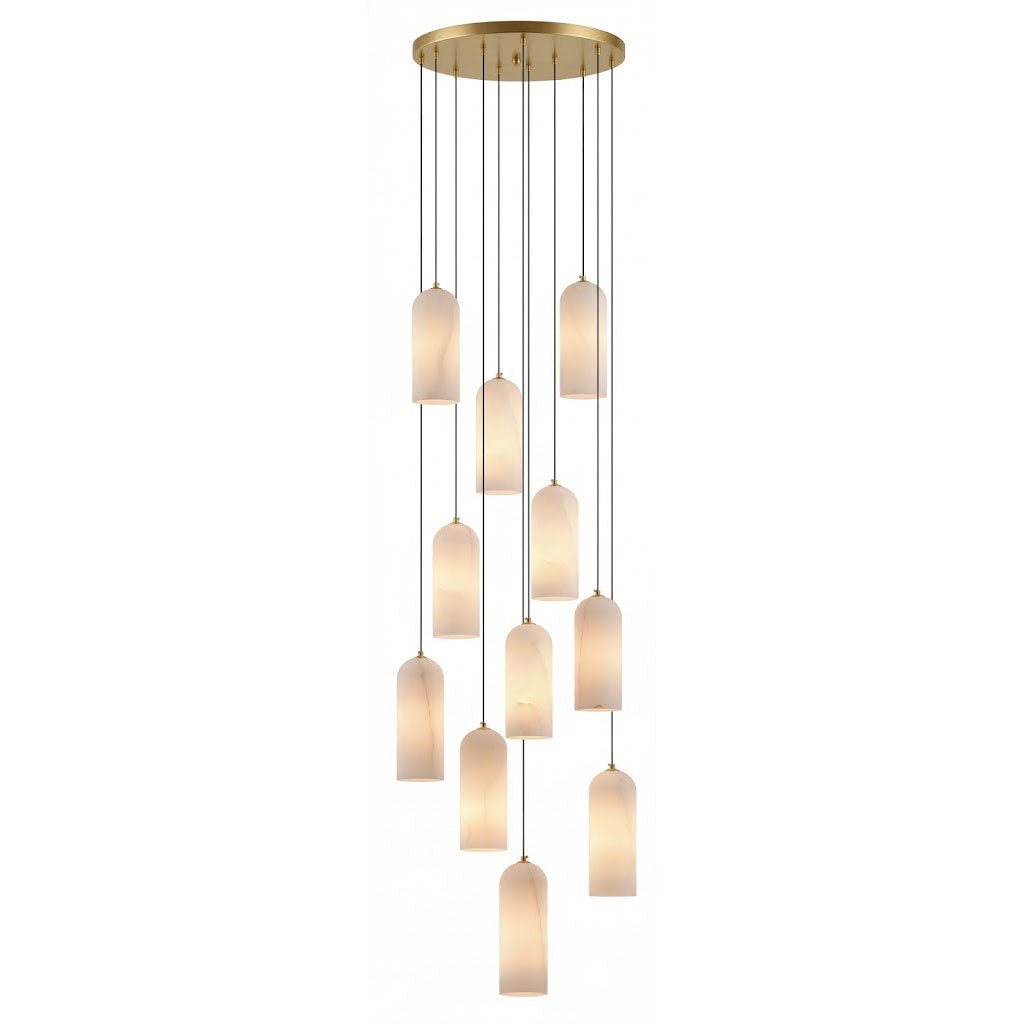 Alabaster Pendant Lamp with Braided Cord | Natural Stone Lighting from Single Light to 21-Light Cluster | Mid-Century Modern Style Dining Room Pendant Lamp with E12/E14 Fitting - Lamylie