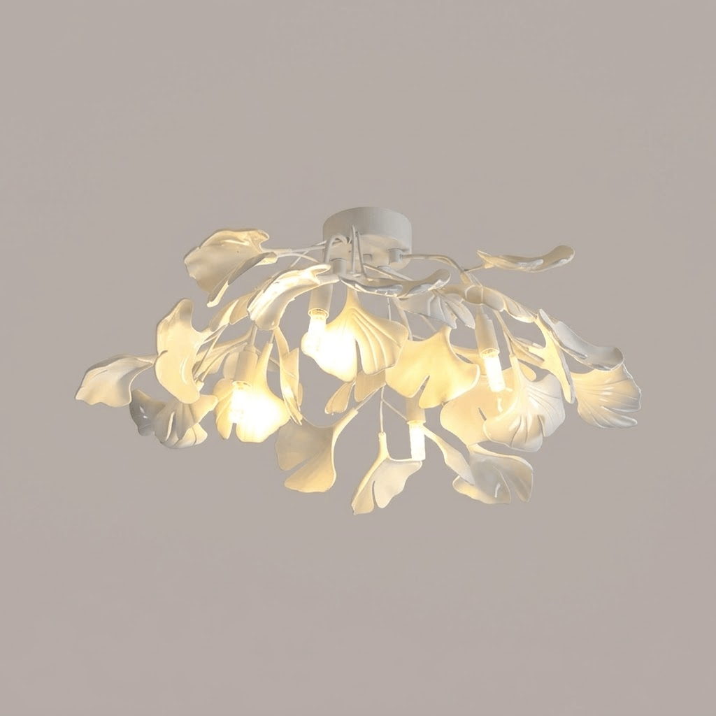 Ceramic Pendant Lamp Ginkgo Leaf | Gold-Colored Fixture with White Leaves | Modern Nature-Inspired Design for Living Room Dining Room Bedroom - Lamylie