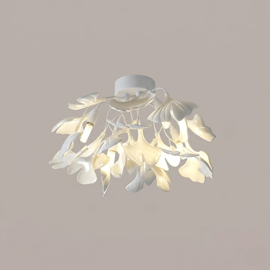 Ceramic Pendant Lamp Ginkgo Leaf | Gold-Colored Fixture with White Leaves | Modern Nature-Inspired Design for Living Room Dining Room Bedroom - Lamylie