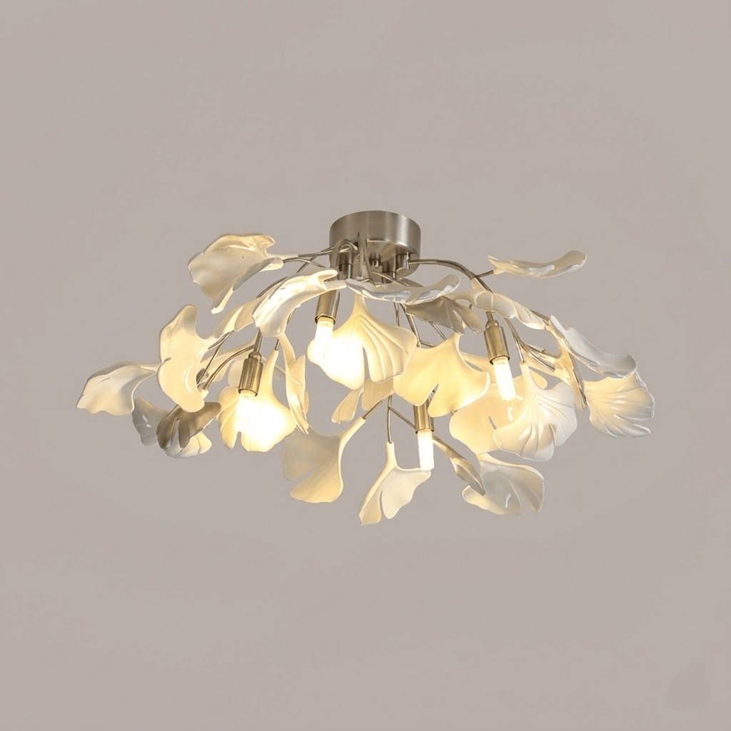 Ceramic Pendant Lamp Ginkgo Leaf | Gold-Colored Fixture with White Leaves | Modern Nature-Inspired Design for Living Room Dining Room Bedroom - Lamylie
