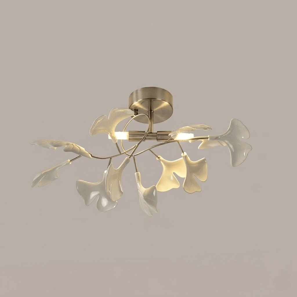 Ceramic Pendant Lamp Ginkgo Leaf | Gold-Colored Fixture with White Leaves | Modern Nature-Inspired Design for Living Room Dining Room Bedroom - Lamylie