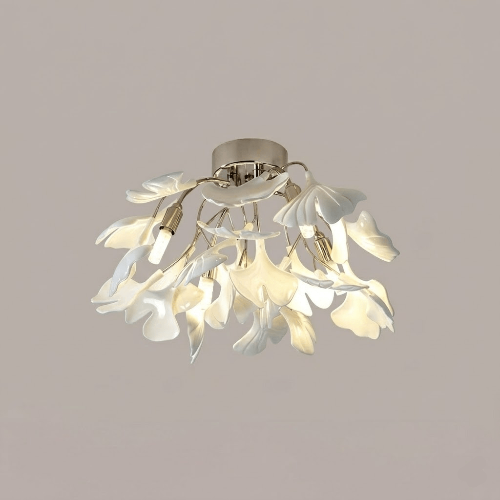 Ceramic Pendant Lamp Ginkgo Leaf | Gold-Colored Fixture with White Leaves | Modern Nature-Inspired Design for Living Room Dining Room Bedroom - Lamylie