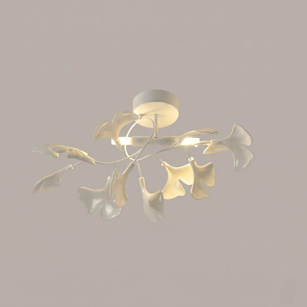 Ceramic Pendant Lamp Ginkgo Leaf | Gold-Colored Fixture with White Leaves | Modern Nature-Inspired Design for Living Room Dining Room Bedroom - Lamylie
