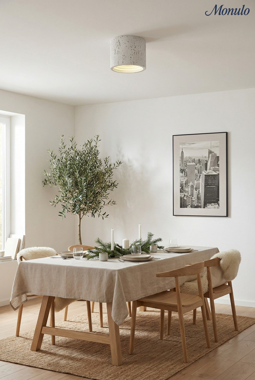 Cylindrical Travertine Ceiling Lamp | LED Lighting for Modern Interiors - Lamylie