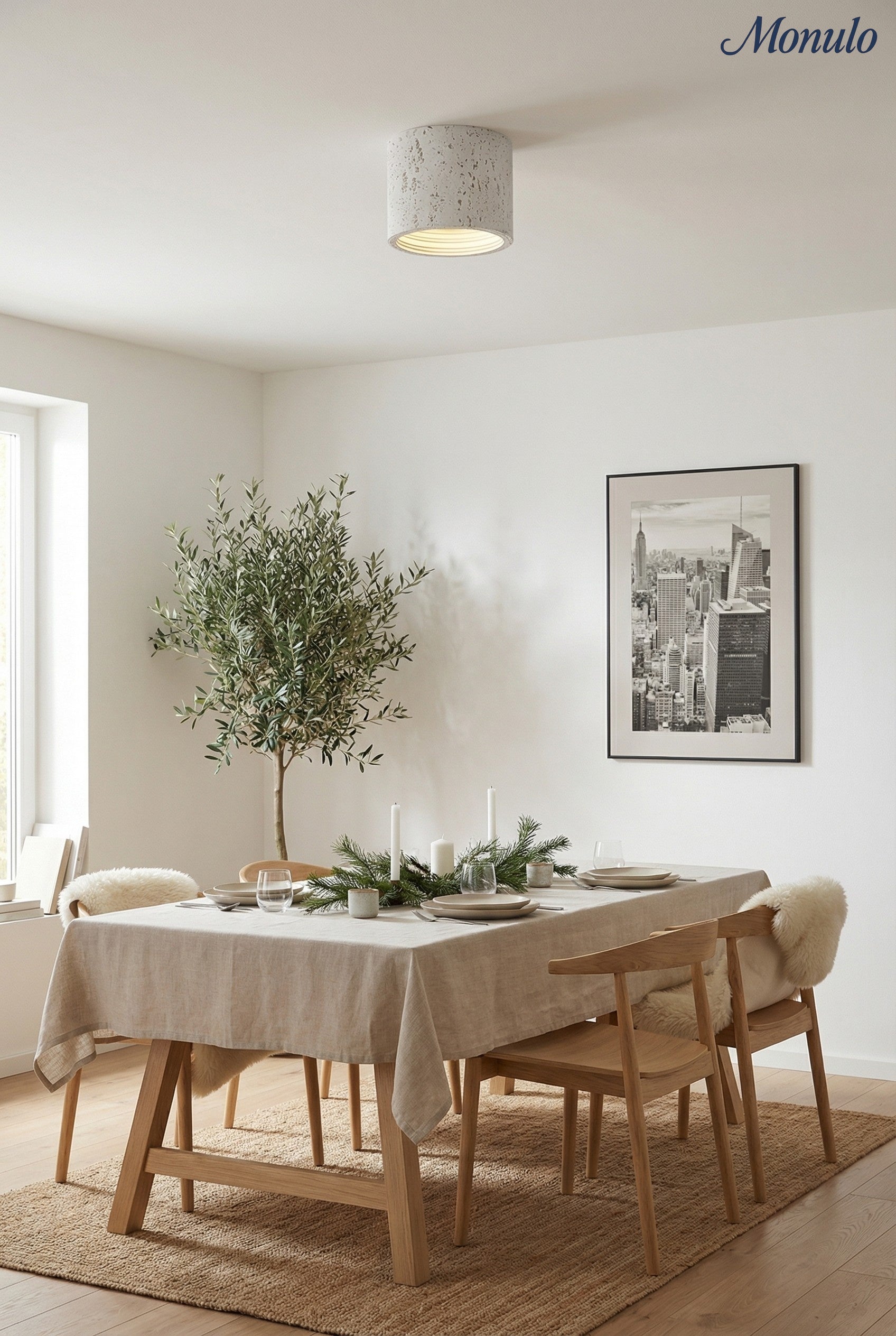 Cylindrical Travertine Ceiling Lamp | LED Lighting for Modern Interiors - Lamylie