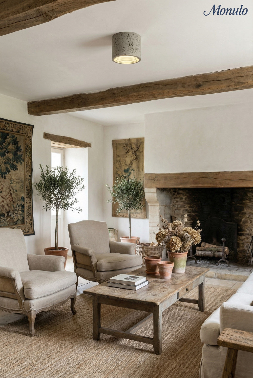 Cylindrical Travertine Ceiling Lamp | LED Lighting for Modern Interiors - Lamylie