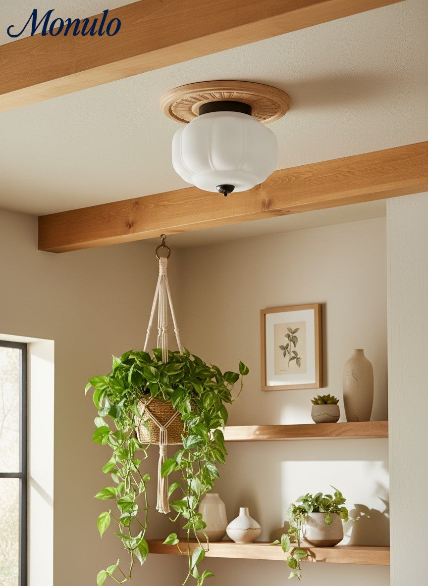 Retro Ceiling Lamp with Milk Glass Shade | Refined Semi-Flush Mount Lighting for Modern Interiors - Lamylie