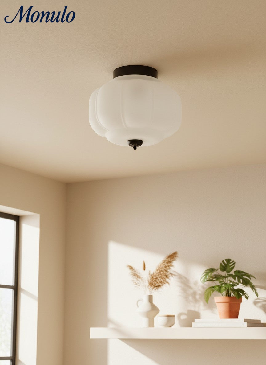 Retro Ceiling Lamp with Milk Glass Shade | Refined Semi-Flush Mount Lighting for Modern Interiors - Lamylie