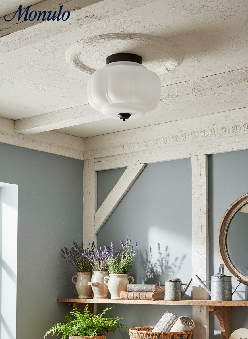 Retro Ceiling Lamp with Milk Glass Shade | Refined Semi-Flush Mount Lighting for Modern Interiors - Lamylie