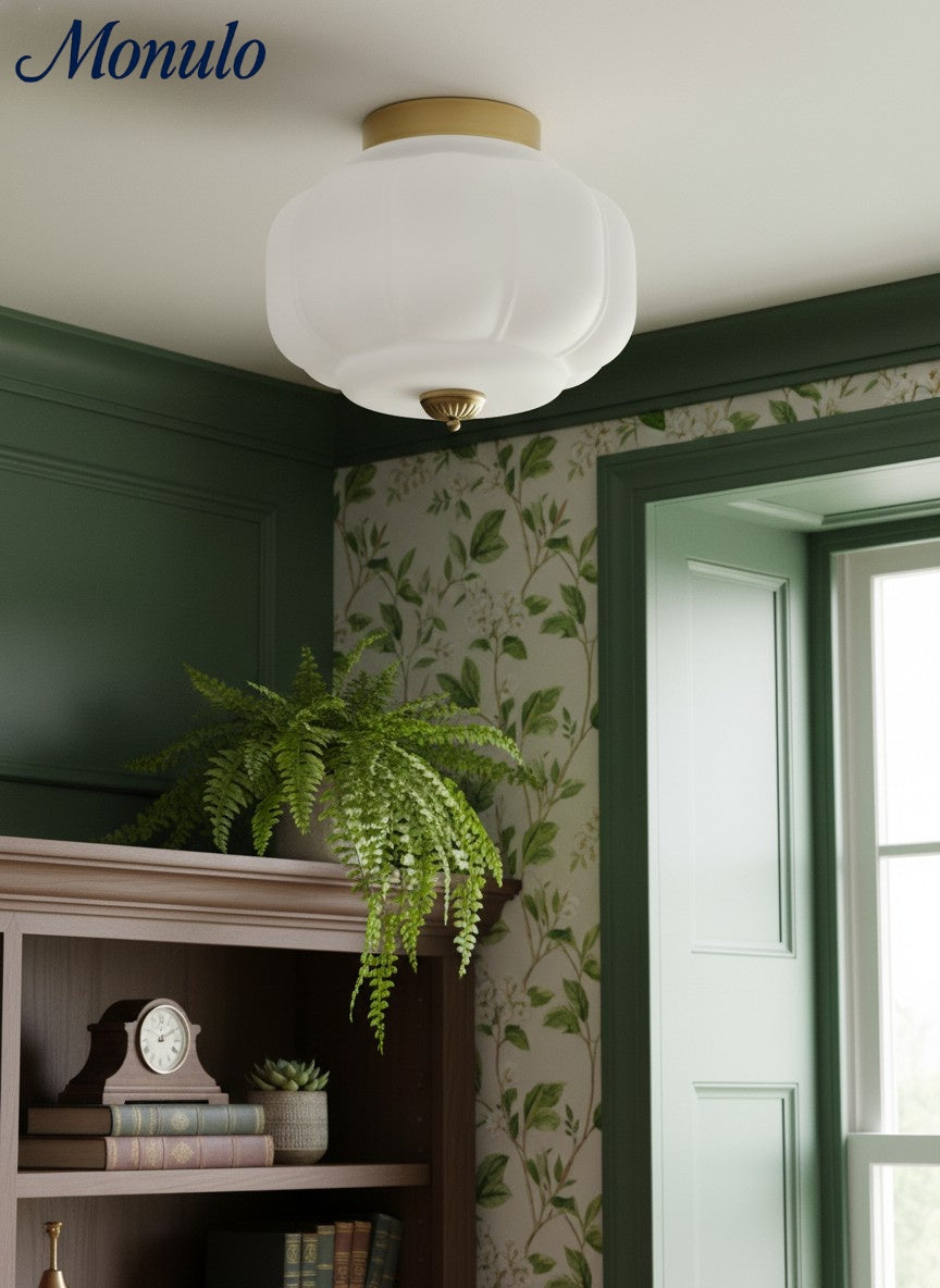 Retro Ceiling Lamp with Milk Glass Shade | Refined Semi-Flush Mount Lighting for Modern Interiors - Lamylie