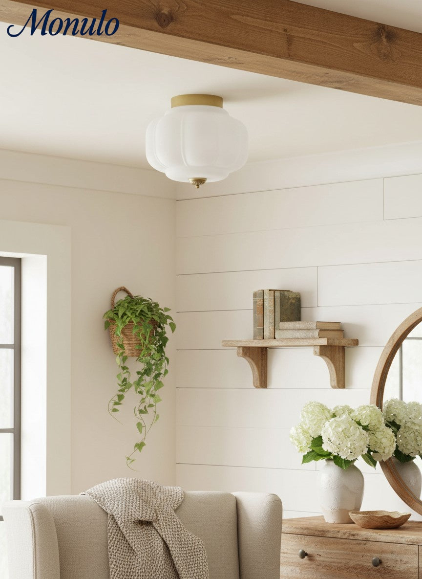 Retro Ceiling Lamp with Milk Glass Shade | Refined Semi-Flush Mount Lighting for Modern Interiors - Lamylie