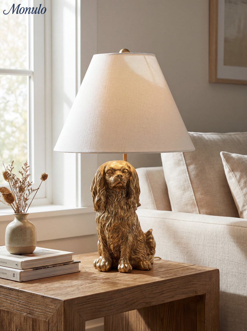 Animal Figure Table Lamp with Cotton Shade | Classic Nightstand Lamp with Animal Motif - Lamylie