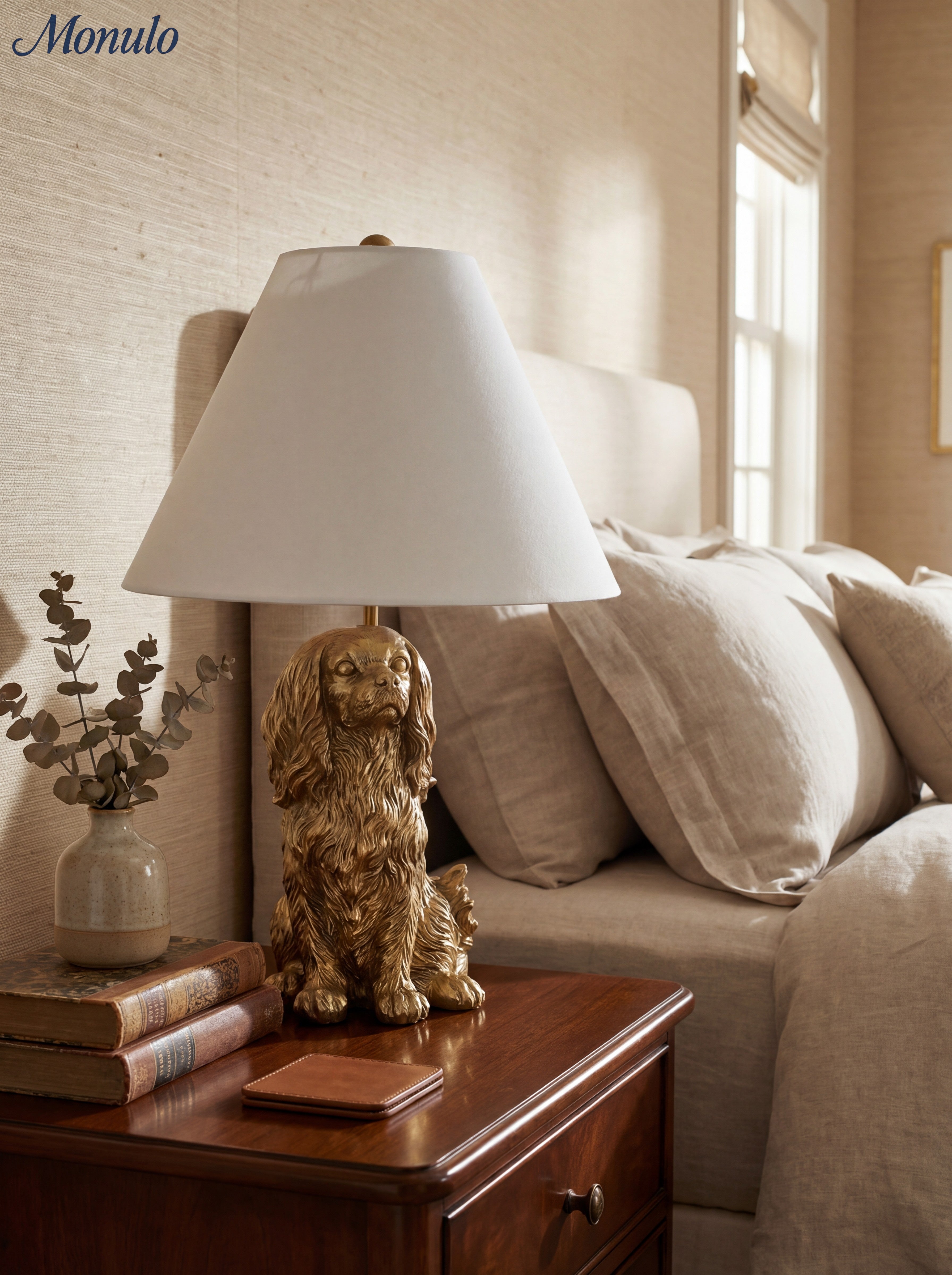 Animal Figure Table Lamp with Cotton Shade | Classic Nightstand Lamp with Animal Motif - Lamylie