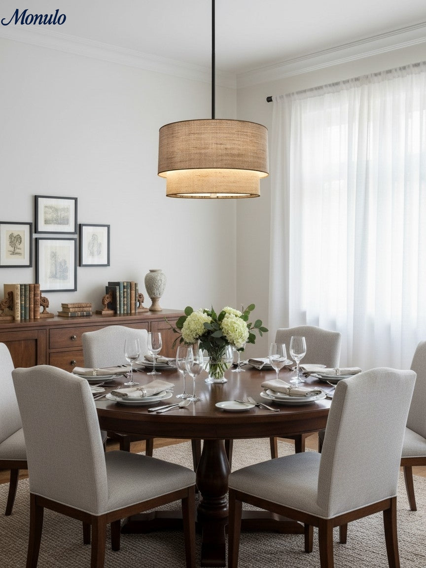 Double Fabric Drum Pendant Lamp | Modern Layered Shade Ceiling Lamp for Dining Room Living Room - Lamylie